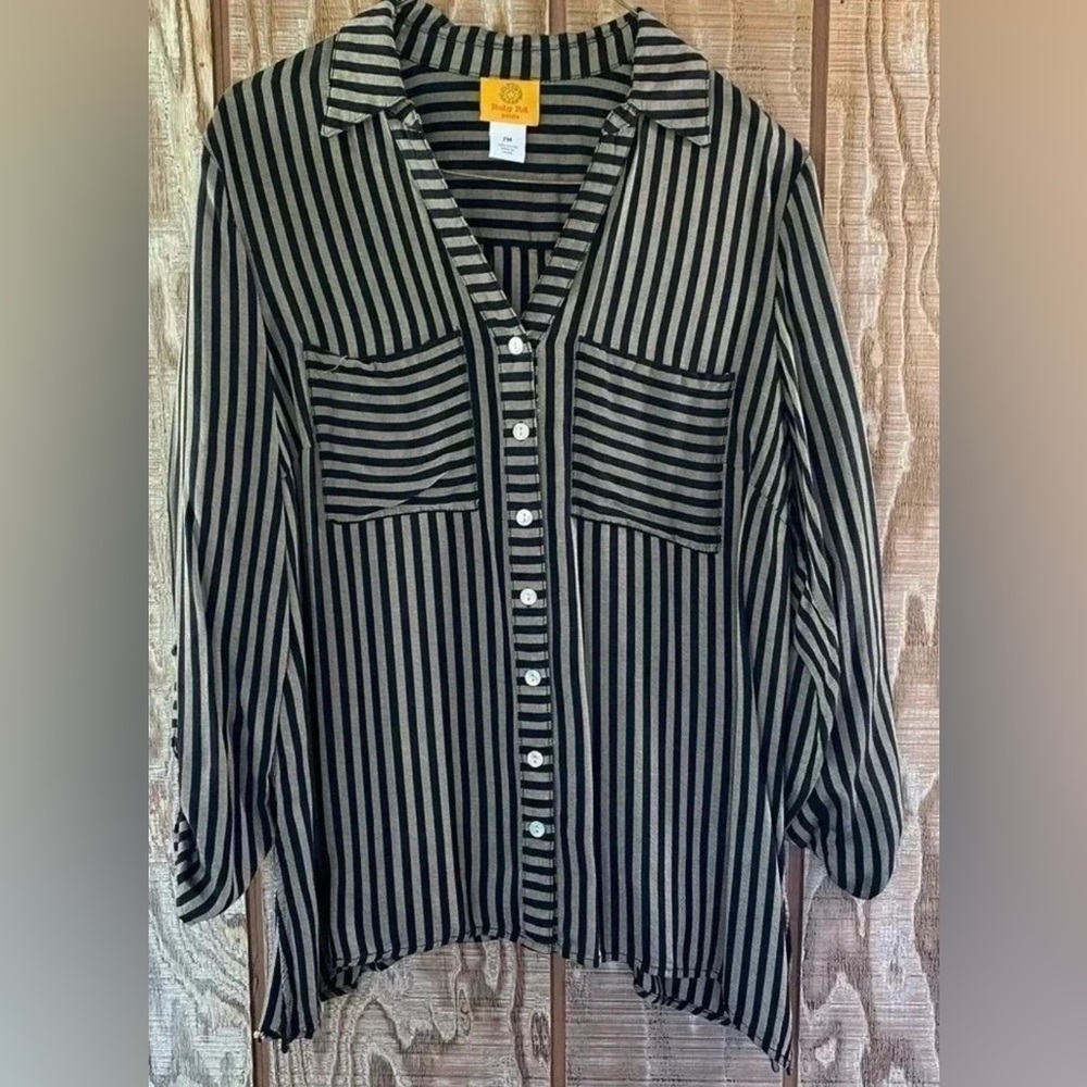 Ruby Red Striped Button Down Blouse Petite Medium - image 2